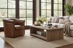 Tobias Pawn "Quick Ship" Leather Barrel Back Swivel Accent Chair