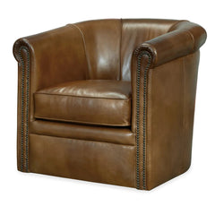 Tobias Pawn "Quick Ship" Leather Barrel Back Swivel Accent Chair