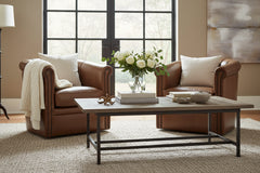 Tobias Pawn "Quick Ship" Leather Barrel Back Swivel Accent Chair