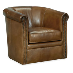 Tobias Pawn "Quick Ship" Leather Barrel Back Swivel Accent Chair