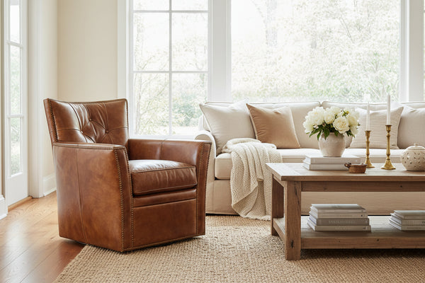 Cabot Gamma "Quick Ship" Leather Swivel Accent Chair -OUT OF STOCK UNTIL 4/30/26