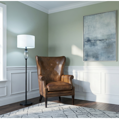 Farrow Pawn Quick Ship Light Leather Button Wingback Accent Chair