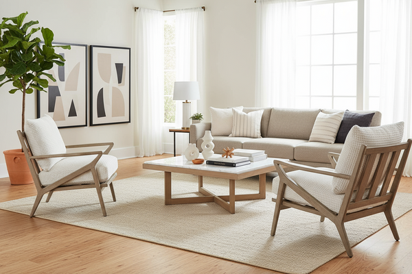 Carmen Parchment "Quick Ship" Exposed Wood Accent Chair