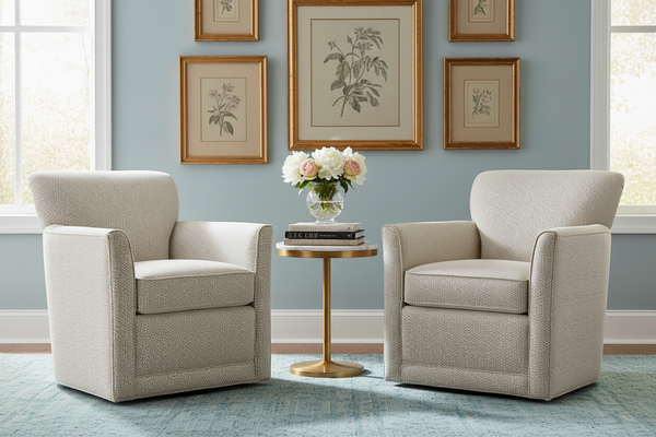 Caroline "Quick Ship" SWIVEL Small Contemporary Fabric Arm Chair