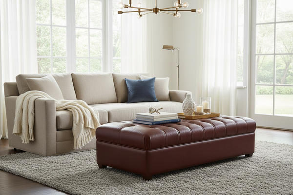 London 65 Inch Leather Bench Ottoman