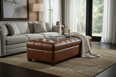 London 65 Inch Leather Bench Ottoman