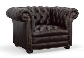 Chesterfield Deep Button Tufted Leather Club Chair With Nail Trim