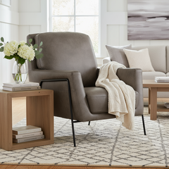 Christopher Meteor Leather Quick Ship Modern  Accent Chair With Metal Legs