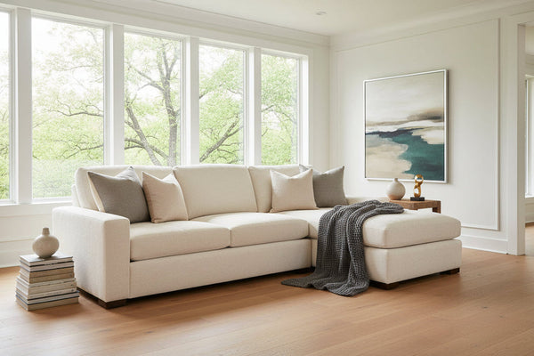 Sadie Cream "Quick Ship" Two Piece Modern Track Arm Pillow Back Sectional -Version 1
