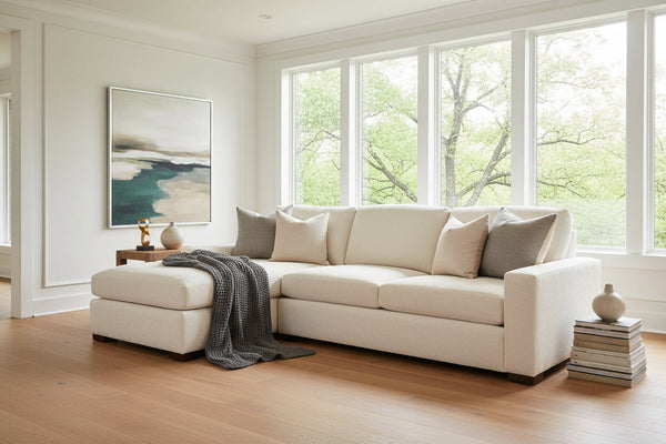 Sadie Cream "Quick Ship" Two Piece Modern Track Arm Pillow Back Sectional -Version 2