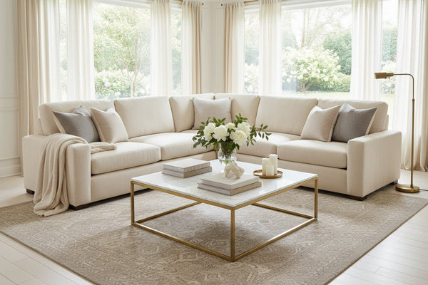 Sadie Cream "Quick Ship" Three Piece Pillow Back Sectional (As Configured)