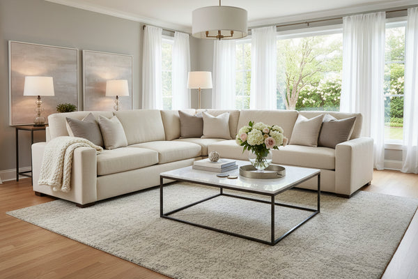 Sadie Cream "Quick Ship" Three Piece Pillow Back Sectional (As Configured)