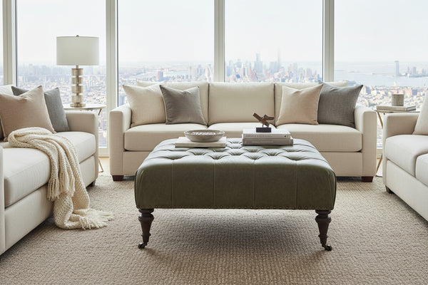 Ingram Moss "Quick Ship" 42 Inch Square Tufted Square Leather Cocktail Ottoman