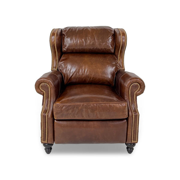 Douglas "BIG MAN" Leather Bustle Wing Back Recliner With Nailhead Trim