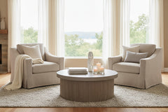 Mia Linen "Quick Ship" Slipcovered SWIVEL Accent Chair
