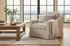 Mia Linen "Quick Ship" Slipcovered SWIVEL Accent Chair