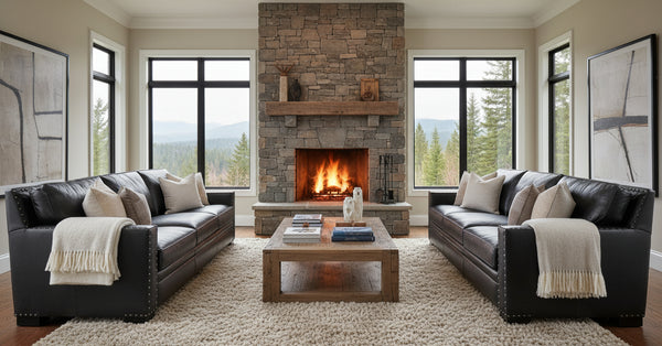 Durango 90 Inch Large Square Arm Leather Pillow Back Couch With Nails