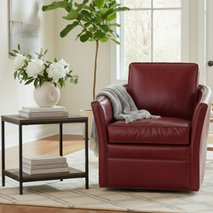 Easton Transitional Leather Swivel Club Chair