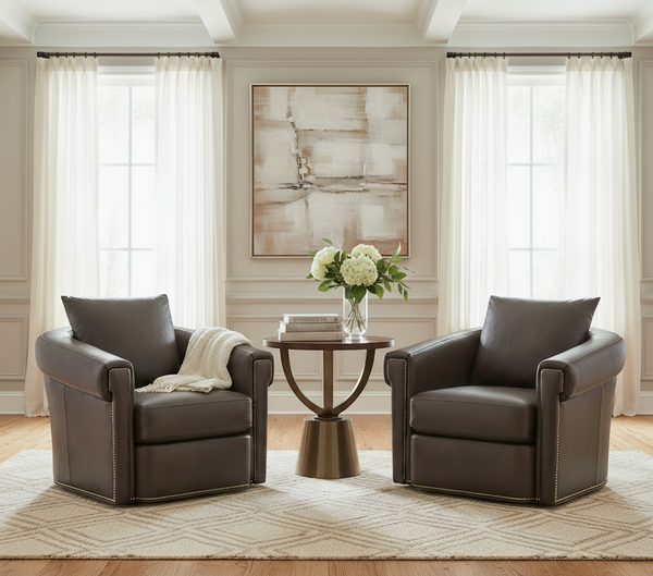 Edgar Barrel Back Leather SWIVEL/GLIDER Club Chair