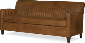 Edwin 78 Inch Single Bench Seat Transitional Channeled Back Leather Sofa
