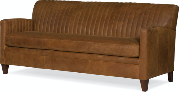 Edwin 78 Inch Single Bench Seat Transitional Channeled Back Leather Sofa
