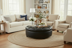 Evan Tufted 36", 40", 44", Or 48" Inch Round Leather Ottoman (4 Sizes Available)