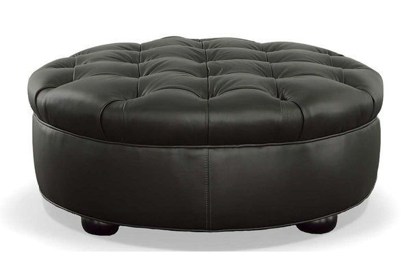 Evan Tufted 36", 40", 44", Or 48" Inch Round Leather Ottoman (4 Sizes Available)