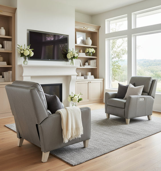 Farrell Gray Leather Dual Power "Quick Ship" Transitional Recliner