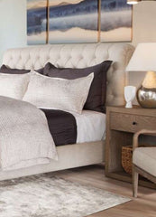 Finn Fabric "Quick Ship" Upholstered Queen Or King Tufted Bed With Nailhead Trim