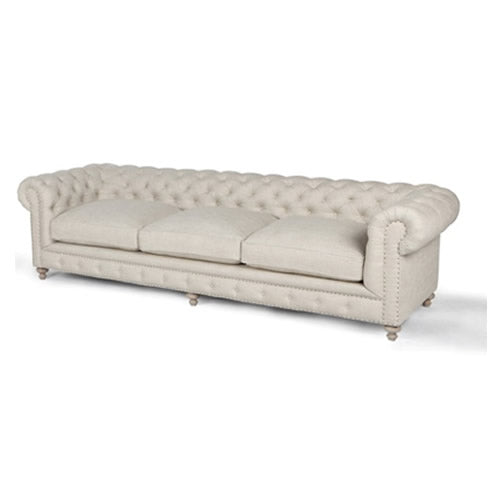 Armstrong 118 Inch "Quick Ship" Tufted Chesterfield Sofa In Classic Linen