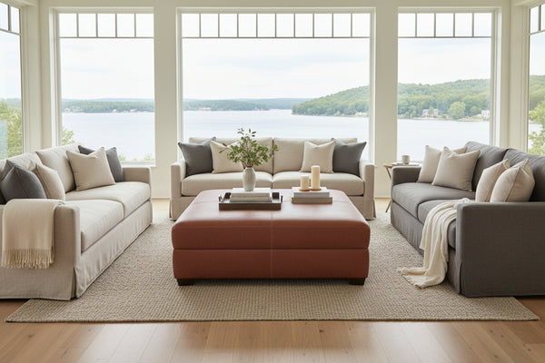 Gaines 36", 40", 44", Or 48" Inch Square Leather Ottoman (4 Sizes Available)