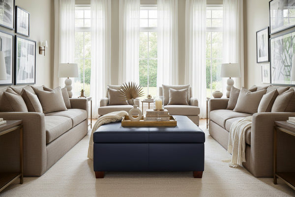 Gaines STORAGE 36", 40", 44", Or 48" Inch Square Leather Ottoman (4 Sizes Available)