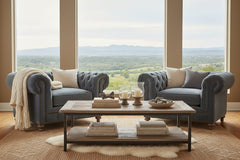 Armstrong Raw Blue "Quick Ship" Tufted Fabric Club Chair