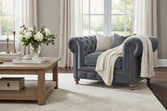 Armstrong Raw Blue "Quick Ship" Tufted Fabric Club Chair