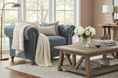 Armstrong Raw Blue "Quick Ship" Tufted Fabric Club Chair