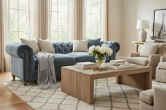 Armstrong Raw Blue 96 Inch Chesterfield "Quick Ship" Sofa