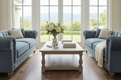 Armstrong Raw Blue 96 Inch Chesterfield "Quick Ship" Sofa