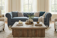 Armstrong Raw Blue 96 Inch Chesterfield "Quick Ship" Sofa