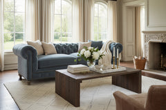 Armstrong Raw Blue 96 Inch Chesterfield "Quick Ship" Sofa