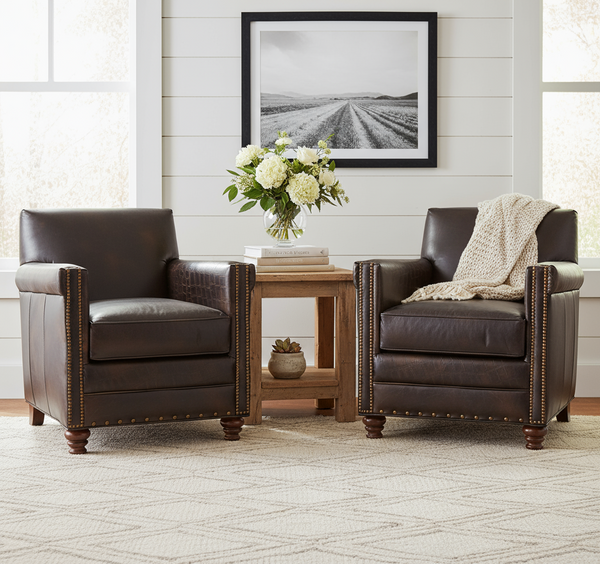 Herbert Old Saddle Brown Fudge "Quick Ship" Tight Back Square Leather Accent Chair With Nails