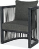 Image of Hudson Kohl Fabric Accent Chair With Decorative Leather Strapping And Charcoal Black Frame