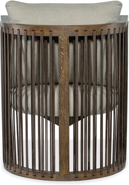 Hudson Taupe Fabric Accent Chair With Decorative Leather Strapping And Warm Oak Frame