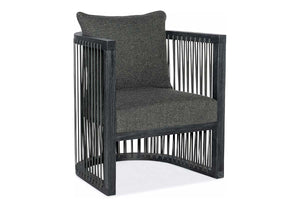 Hudson Kohl Fabric Accent Chair With Decorative Leather Strapping And Charcoal Black Frame