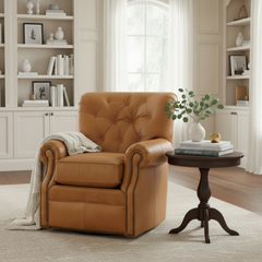 Irving Leather Tufted SWIVEL Accent Chair With Nail Trim