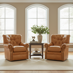 Irving Leather Tufted SWIVEL Accent Chair With Nail Trim