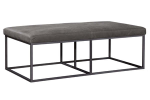 Izzy Rectangular "Quick Ship" Leather Upholstered Coffee Table Ottoman With Metal Base