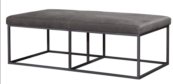 Izzy Rectangular "Quick Ship" Leather Upholstered Coffee Table Ottoman With Metal Base