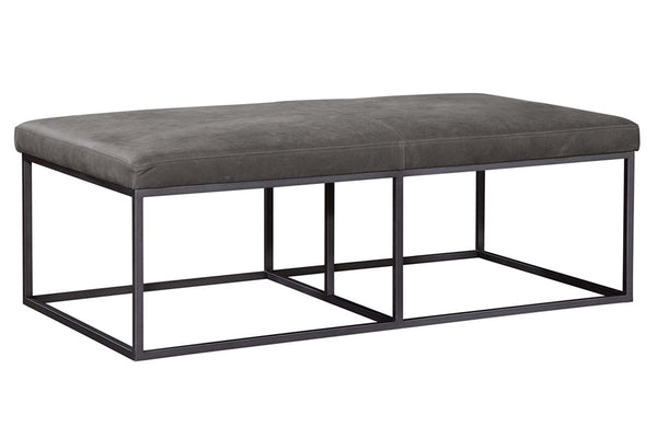 Izzy Rectangular "Quick Ship" Leather Upholstered Coffee Table Ottoman With Metal Base -In Stock