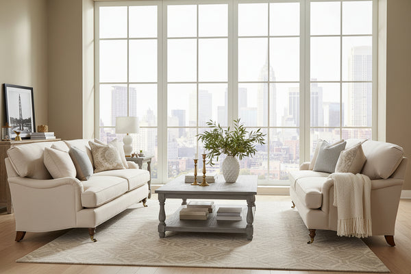 Kristen 78 Inch Fabric English Arm Sofa with 2 Cushions, Apartment-Sized