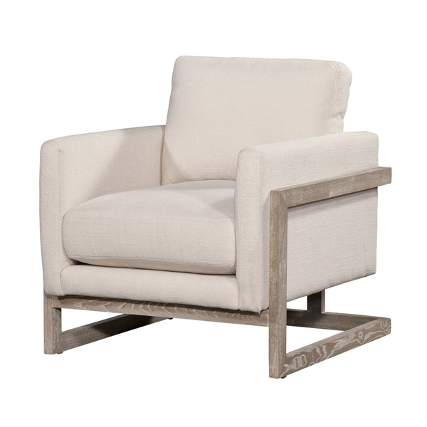 Conley "Quick Ship" Cream Fabric Accent Chair With Decorative Wood Base